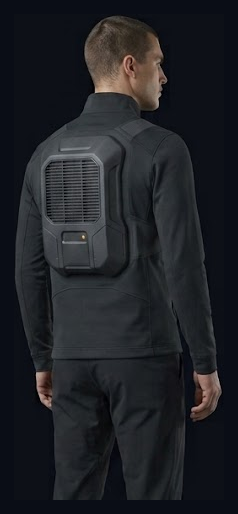 Full suit with the back-mounted cooling module