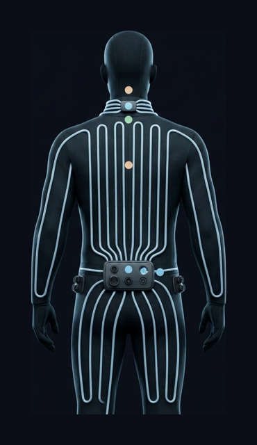 Rear view of the zonal cooling garment and tubing